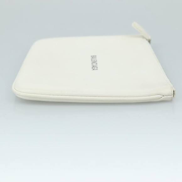 BALENCIAGA Pouch Leather White Silver 551992 Auth bs21014